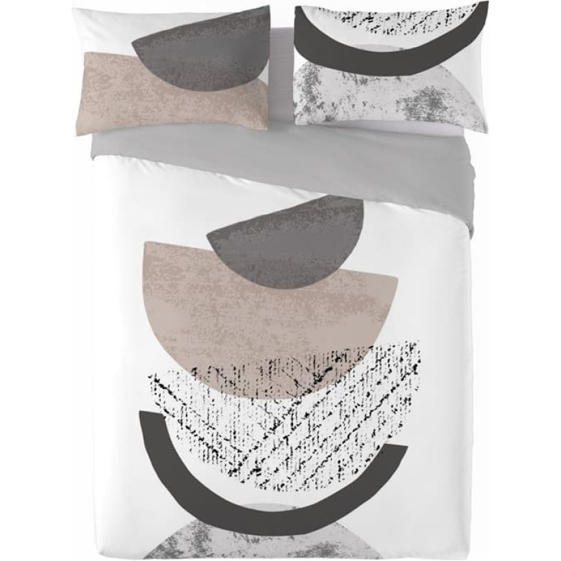 Satīna gultas veļa 220x200 ģeometrija balta bēša pelēka Prestige 1