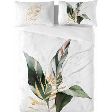 Satīna gultasveļa 160x200 lapas balta zaļa Prestige 1