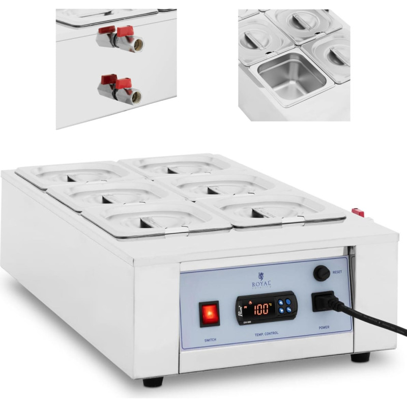 Royal Catering Elektriskais virskārtas mērces &scaron;okolādes sildītājs 6 x 1,5 l 1500 W