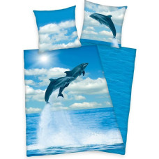 Kokvilnas gultas veļa 140x200 Dolphins zila spilvendrāna 70x90 H23