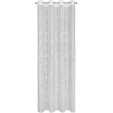 Aizkars 140x260 Leila balts ar sudrabainu lapu apdruku, kas ir gatavas uz starplikām