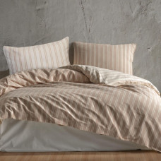 Kokvilnas gultas veļa 220x200 Mardas 2 smilškrāsas krēmkrāsas svītras Cottonlove Exclusive 1