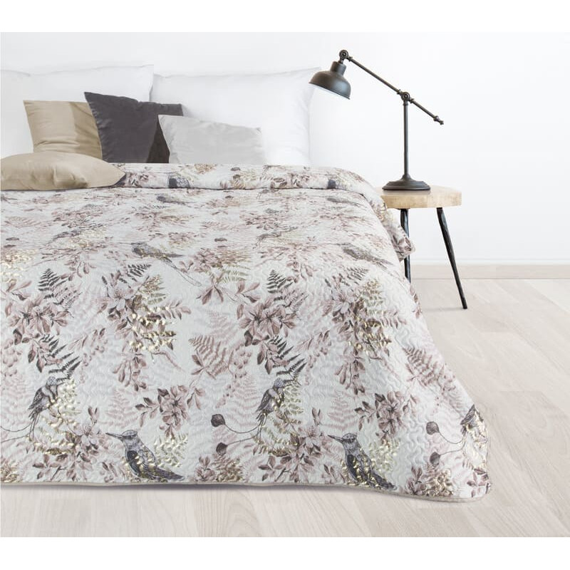 Dekoratīvais gultas pārklājs 220x240 Polibēšs pulverveida lapas putnu velūrs D91