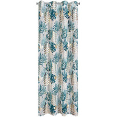 Aizkars 140x250 Keri tirkīza zelta ar spīdīgu botānisku apdruku, gatavs ar cilpām