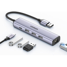 Ugreen Daudzfunkcionāls HUB adaptera sadalītājs USB 3.0 - 3x USB Ethernet RJ-45 USB-C PD pelēks