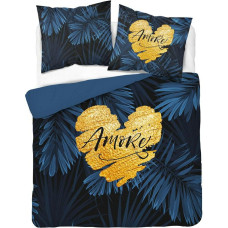 Kokvilnas gultas veļa 220x200 tumši zila amore ar lapām 4414 A Holland 35