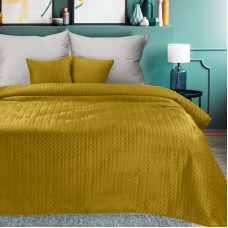 Dekoratīvais gultas pārklājs 200x220 Luiz 4 sinepju velūra ģeometrisks