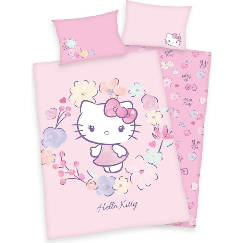 Kokvilnas gultas veļa 100x135 Hello Kitty rozā spilvendrāna 40x60 bērnu gultai H23