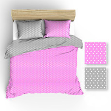 Kokvilnas gultas veļa 150x200 R003 pelēki rozā punktiņi balti 41N 19N 1 spilvendrāna 50x60