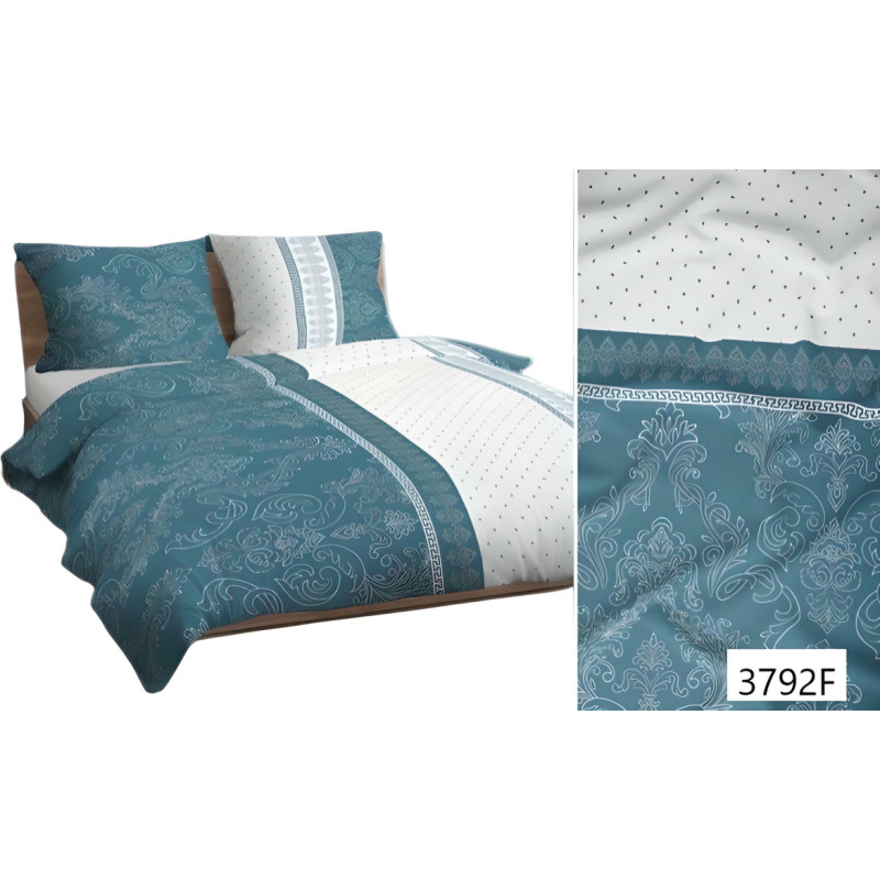 Kokvilnas gultasveļa 140x200 balti tirkīza ornamenti 3792 F kokvilna Max
