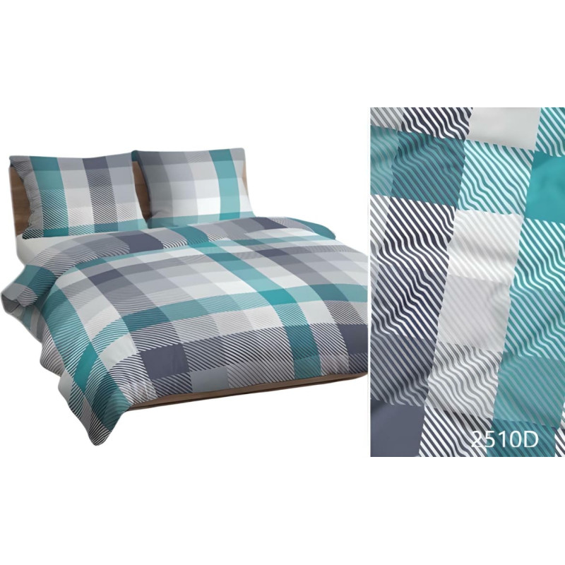 Kokvilnas gultas veļa 140x200 tirkīza pelēka rūtaina 2510 D kokvilna Max