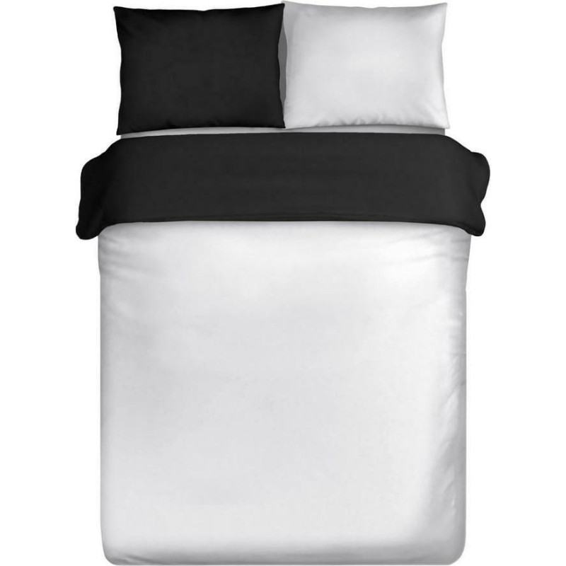 Satīna gultas veļa 220x200 balta melna abpusēja Nova 3