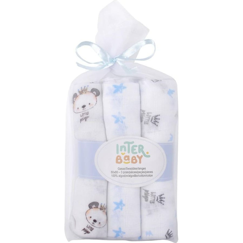 Interbaby Muslīna autiņbiksī&scaron;u komplekts, 3 gab., 80 x 80 Gasa zils