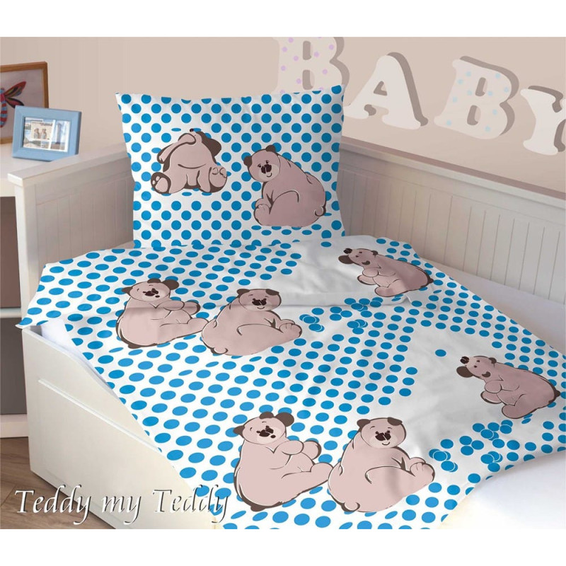 Kokvilnas gultasveļa 140x200+70x80 Teddy Blue