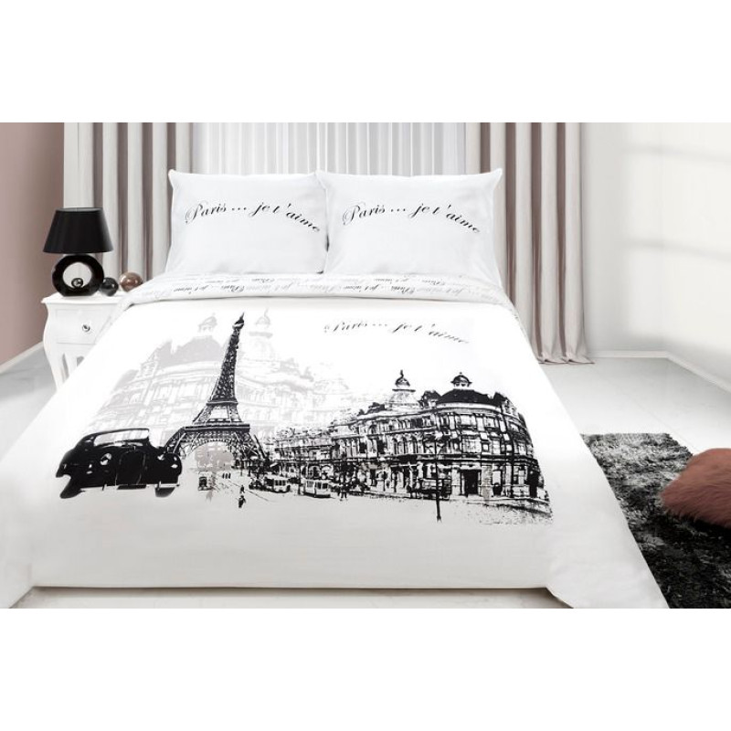 Satīna gultas veļa 200x220 P City Paris Balts + Pelēks