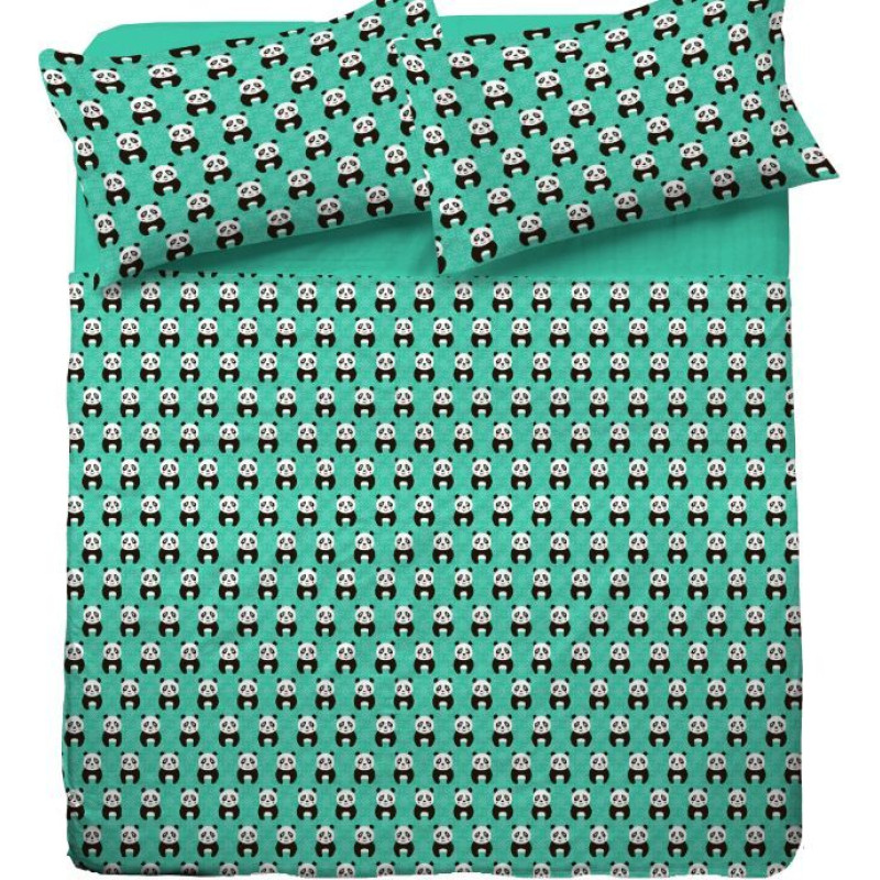 Kokvilnas gultas veļa 140x200 1010E Panda Teddy Bear Tirquoise