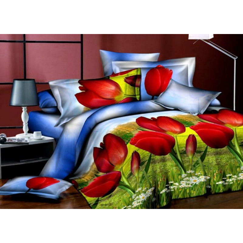Mikrosatīna 3D gultas veļa 200x220 33 9013 Red Tulinany