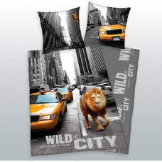 Kokvilnas gultas veļa 140x200 Lion NY New York 4465 Wild City spilvendrāna 70x90
