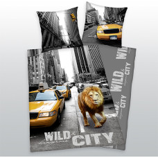 Kokvilnas gultas veļa 155x220 Lion NY New York 4458 Wild City spilvendrāna 80x80