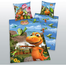 Flaneļa gultas veļa 135x200 Dinotrain 4350 Dinozug Dinosaur spilvendrāna 80x80