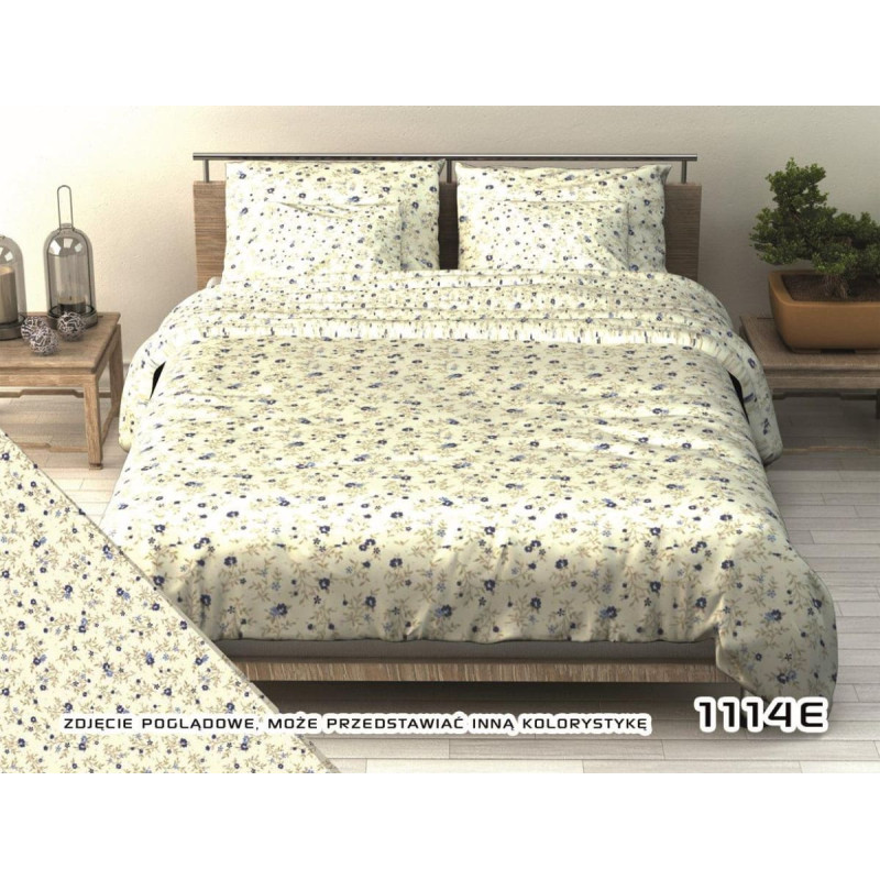 Kokvilnas gultas veļa 180x200 1114E Tumši zila pļava uz krēmkrāsas fona