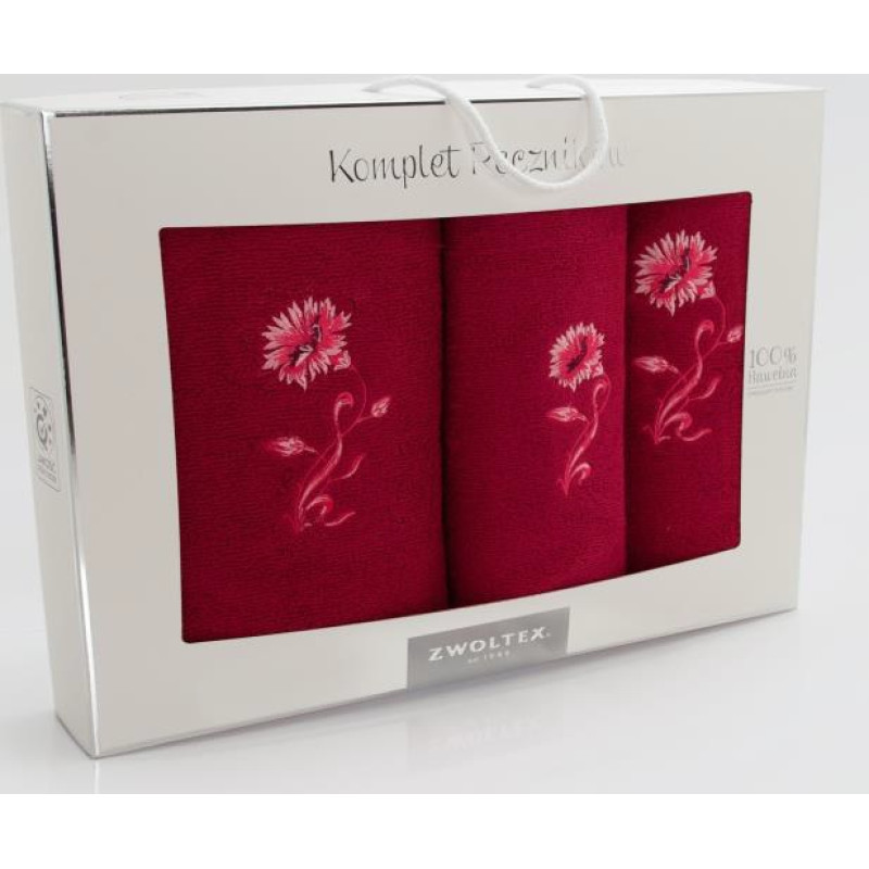 Dvieļu komplekts kastītē, 3 gab. Carnation Burgundy K32-5296