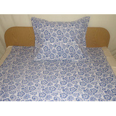 Mizas pakaiši 160x200, raksts 214, balts ar tumši ziliem ziediem ar pogām, 100% bieza kokvilna