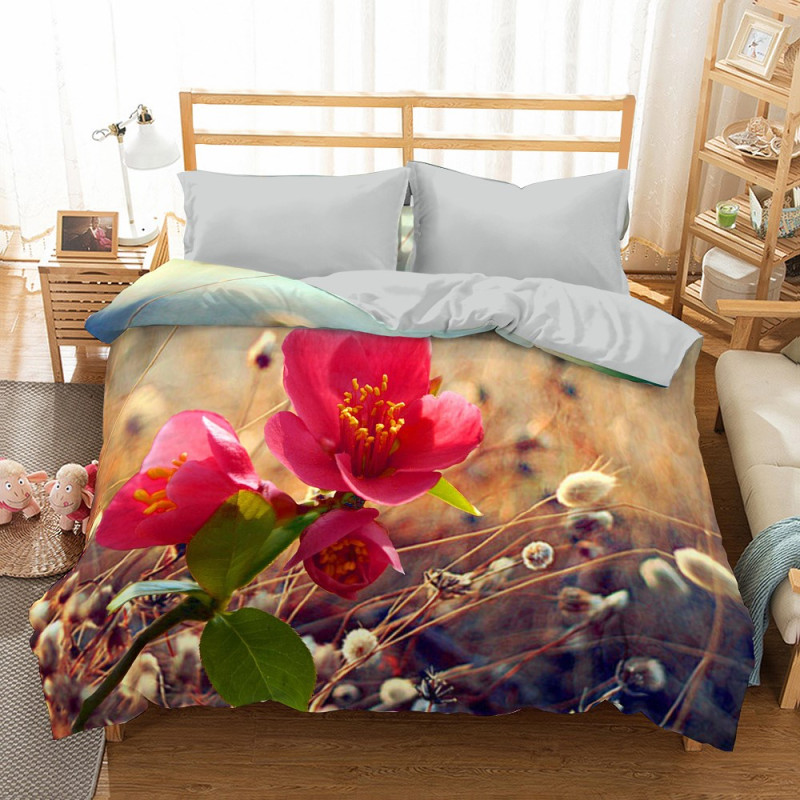 3D mikrosatīna gultas veļa 200x220 29 Pink Cherry Blossoms 0028 Bed&You
