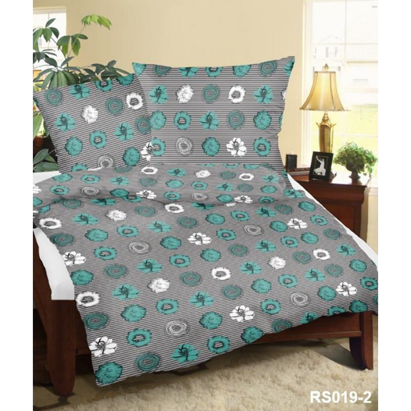 Mizas pakaiši 200x220 RS019/2 ziedi tirkīza svītras pogas 100% kokvilna