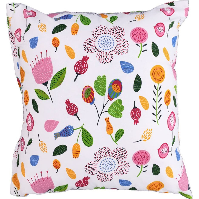 Kokvilnas spilvendrāna 40x40 1250E, balta, ziedi, lapas, pavasaris