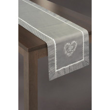 Dekoratīvais galdauts 40x140 Darla, pelēka izšūšanas sirds Home Sweet Home polka punktiņi