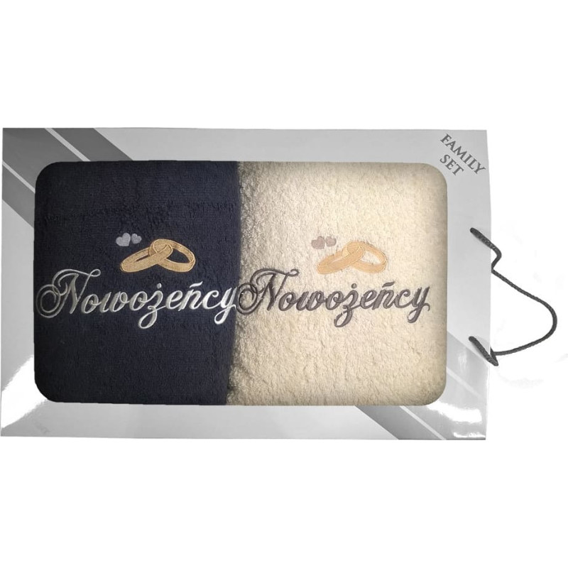 Dvieļu komplekts kastītē 2 gab 70x140 Jaunlaulātajiem pelēks 24 krēms