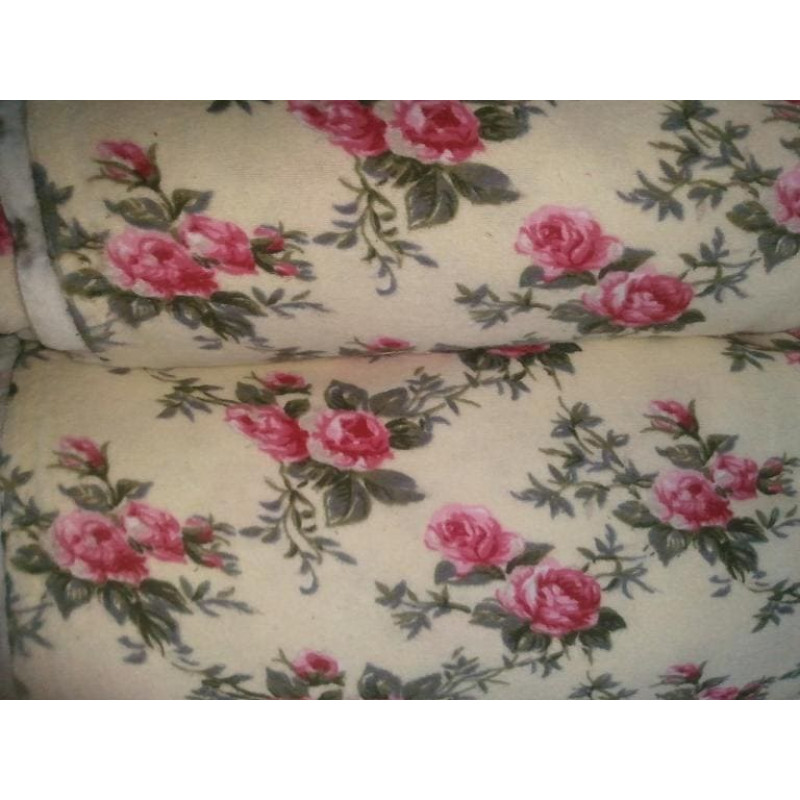 Flaneļa gultasveļa 180x200 mazas rozes rozā pelēks krēms