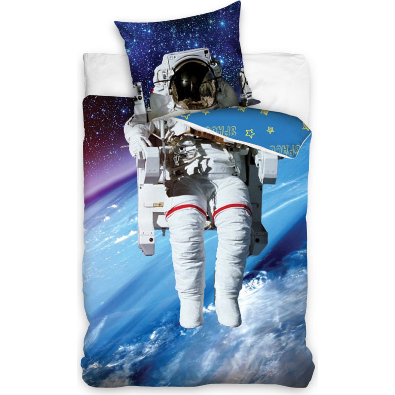 Kokvilnas gultas veļa 140x200 Astronauts kosmosā 5501, kas spīd tumsā