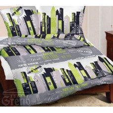 Kokvilnas gultasveļa 140x200 Ņujorkas laima zaļa