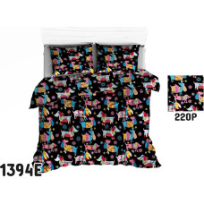 Kokvilnas pakaiši 140x200 1394E melni Taksi Taksi suņi krāsaini 220P