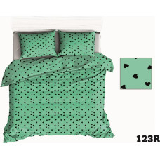 Kokvilnas gultas veļa 140x200 R123 celadon sirdis melnas sirdis 146D