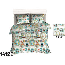 Kokvilnas gultasveļa 140x200 1412E baltās pūces piparmētru apļi ziedi polka punkti 333P