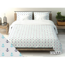 Kokvilnas gultas veļa 140x200 1056E balti enkuri tirkīza tumši zila 201D