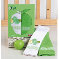 Frutta virtuves komplekts Zaļie āboli 1 dvielis 1 audums ar aplikāciju 50x70 2 gab. T28015-C