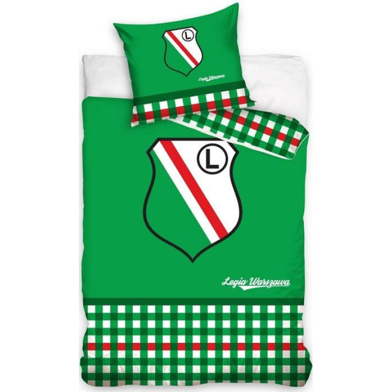 Kokvilnas gultas veļa 140x200 Legia Warszawa Futbola kluba ģerbonis zaļi rūtaini BLW173010 3827