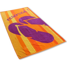 Decoking Pludmales dvielis 90x180 Rezervācija 0494 Dzeltenas svītras, oranžas flip-flops, uzraksts rezervēts