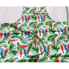 Kokvilnas virtuves priekšauts 75x62 balts papagailis Ara monstera palmu lapas