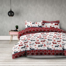 Decoking Flaneļa gultas veļa 200x220 Winterextrav Ziemassvētku bordo pelēkas Ziemassvētku eglītes briežu zvaigznes