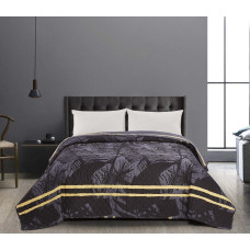 Decoking Dekoratīvais gultas pārklājs 240x260 Tropu melna grafīta dzeltenas lapas, abpusējs