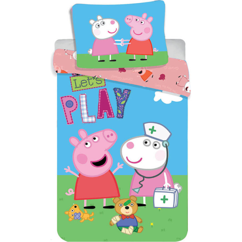 Kokvilnas gultas veļa 140x200 Peppa Pig 1672 ārsts spilvendrāna 70x90