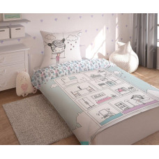 Kokvilnas gultas veļa 160x200 Domek 6132, sekciju, piparmētra 2659, abpusēja