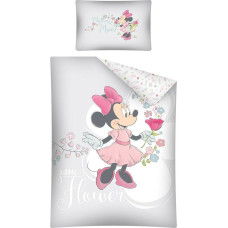 Kokvilnas gultasveļa 100x135 Mini Minnie Mouse ziedi pelēki rozā 29 B 1693