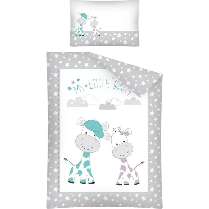 Kokvilnas gultas veļa 100x135 Žirafes Žirafes zvaigznes balti pelēkas 2857 A 6353