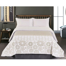 Decoking Dekoratīvs gultas pārklājs 170x270 Alhambra bēšs balts, abpusējs ar ziedu ornamentiem